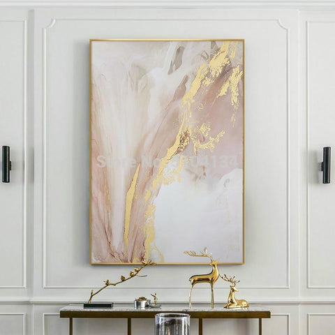 Hand painted Abstract Gold and Pink Color Oil Paintings
