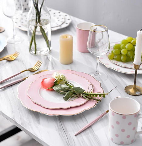 Tableware Gold Edge Irregular Ceramic Plate Floral Shape