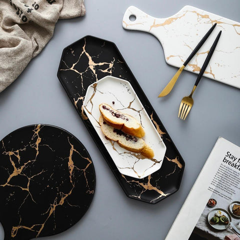 White Black Golden Ceramic Dishes And Plate