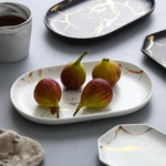 White Black Golden Ceramic Dishes And Plate