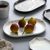 White Black Golden Ceramic Dishes And Plate
