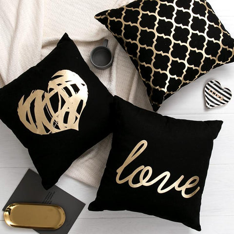 Black Golden Leaves Cushion Bronzing Gold