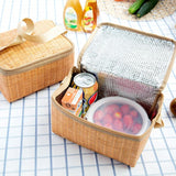 Waterproof Rattan Lunch Bags Food Storage Container Portable Lunch Box