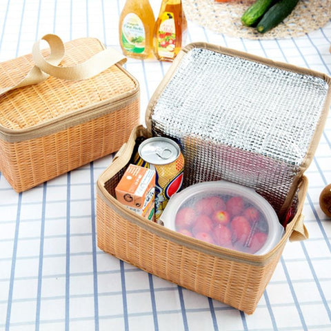 Waterproof Rattan Lunch Bags Food Storage Container Portable Lunch Box