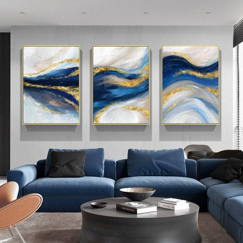 Blue Gold Abstract Canvas Painting
