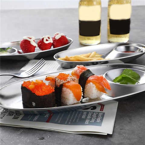 Plate Stainless Steel Fast Food Oval Sushi Plate